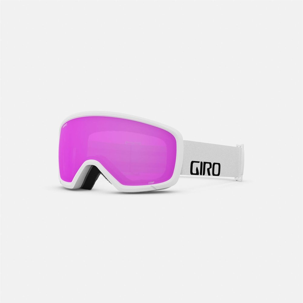 Giro Stomp Kids Ski Goggles - Snowboard Goggles for Youth, Boys & Girls - White Wordmark Strap with Amber Pink Lens
