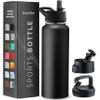 FineDine Triple Walled, Insulated Water Bottles with Straw - 40 Oz Stainless Steel Metal Bottle W/ 3 Leak Proof Lids - For Travel, School, Sports, Gym/Men, Women & Kids - Inky Raven Black view 1