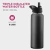 FineDine Triple Walled, Insulated Water Bottles with Straw - 40 Oz Stainless Steel Metal Bottle W/ 3 Leak Proof Lids - For Travel, School, Sports, Gym/Men, Women & Kids - Inky Raven Black view 2