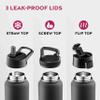 FineDine Triple Walled, Insulated Water Bottles with Straw - 40 Oz Stainless Steel Metal Bottle W/ 3 Leak Proof Lids - For Travel, School, Sports, Gym/Men, Women & Kids - Inky Raven Black view 4