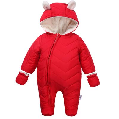 DINGDONG'S CLOSET Baby Boy Girl Winter Hooded Puffer Jacket Snowsuit with Gloves(Red,3-6M)