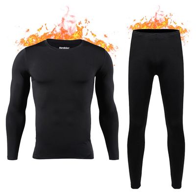 HEROBIKER Mens Thermal Underwear Set Skiing Winter Warm Base Layers Tight Long Johns Top & Bottom Set with Fleece Lined Black Small