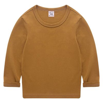 EISHOW Unisex Kids Toddler Cotton T-Shirts Basic Tees Baby Crew Long Sleeve T-Shirts Tops Blouse Solid Pullover Sweatshirt (Khaki,6-7Y,6 Years,7 Years)