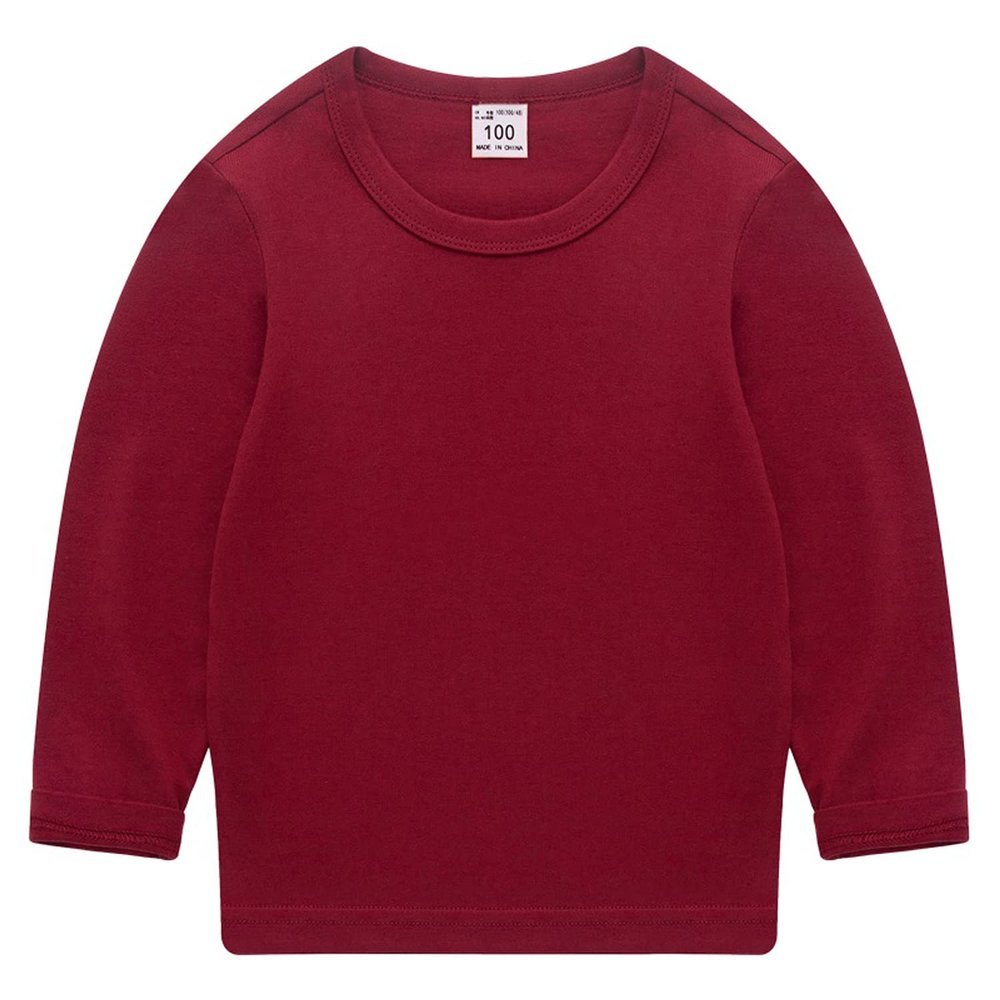 EISHOW Unisex Kids Toddler Cotton T-Shirts Basic Tees Baby Crew Long Sleeve T-Shirts Tops Blouse Solid Pullover Sweatshirt (Dark Red,5-6Y,5 Years,6 Years)