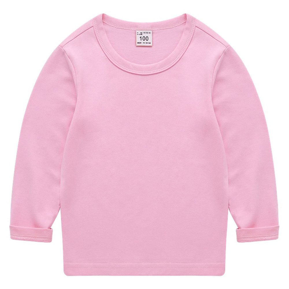 EISHOW Unisex Kids Toddler Cotton T-Shirts Basic Tees Baby Crew Long Sleeve T-Shirts Tops Blouse Solid Pullover Sweatshirt (Pink,4-5Y,4 Years,5 Years)