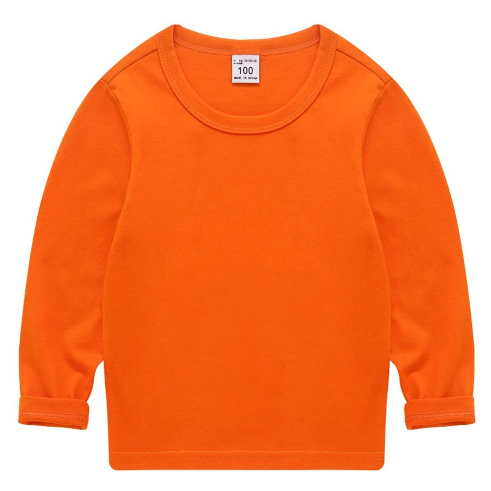 EISHOW Unisex Kids Toddler Cotton T-Shirts Basic Tees Baby Crew Long Sleeve T-Shirts Tops Blouse Solid Pullover Sweatshirt (Orange,8 Years,8 Years)
