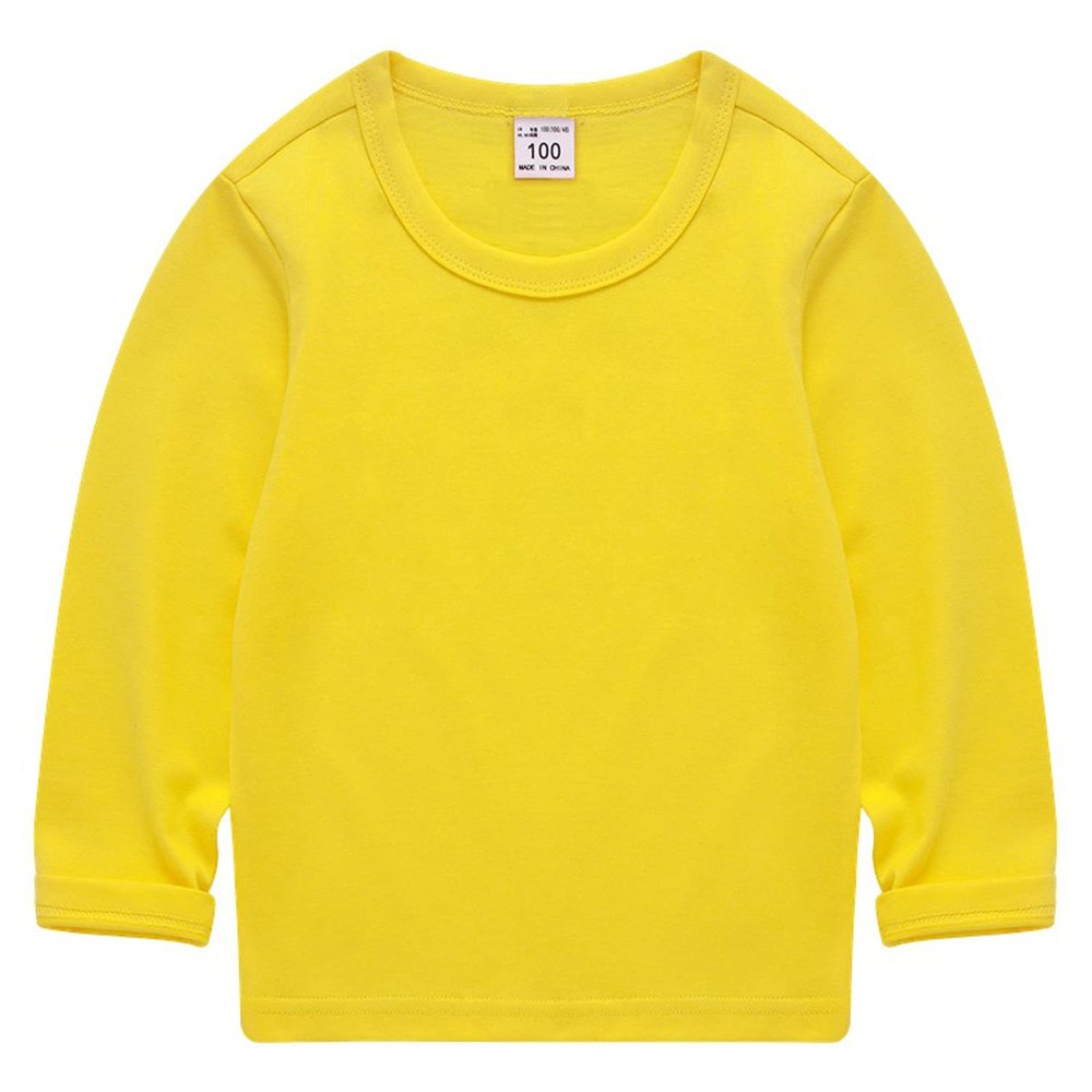 EISHOW Unisex Kids Toddler Cotton T-Shirts Basic Tees Baby Crew Long Sleeve T-Shirts Tops Blouse Solid Pullover Sweatshirt (Yellow,4-5Y,4 Years,5 Years)