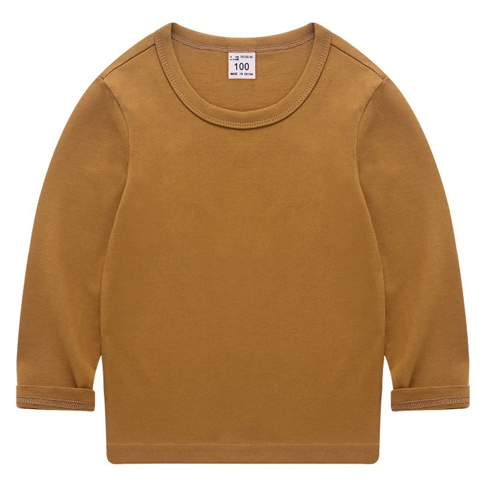 EISHOW Unisex Kids Toddler Cotton T-Shirts Basic Tees Baby Crew Long Sleeve T-Shirts Tops Blouse Solid Pullover Sweatshirt (Khaki,4-5Y,4 Years,5 Years)