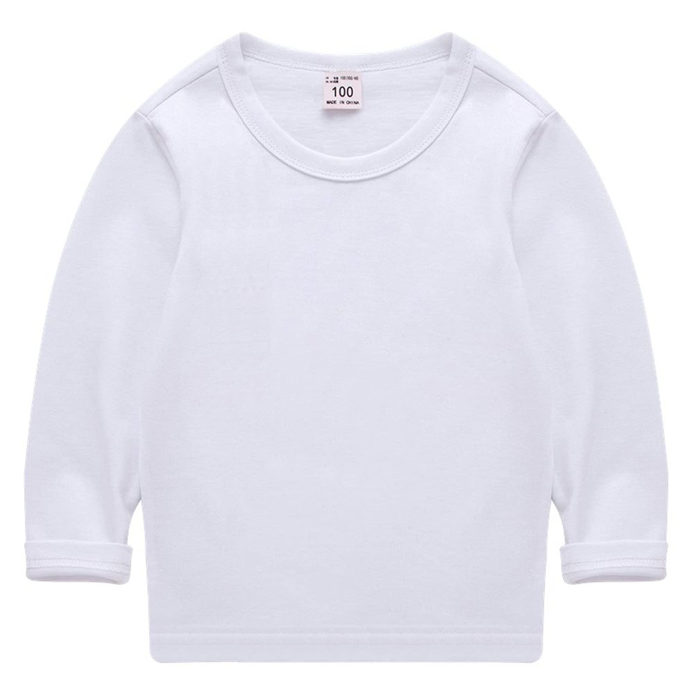 EISHOW Unisex Kids Toddler Cotton T-Shirts Basic Tees Baby Crew Long Sleeve T-Shirts Tops Blouse Solid Pullover Sweatshirt (White,8 Years,8 Years)