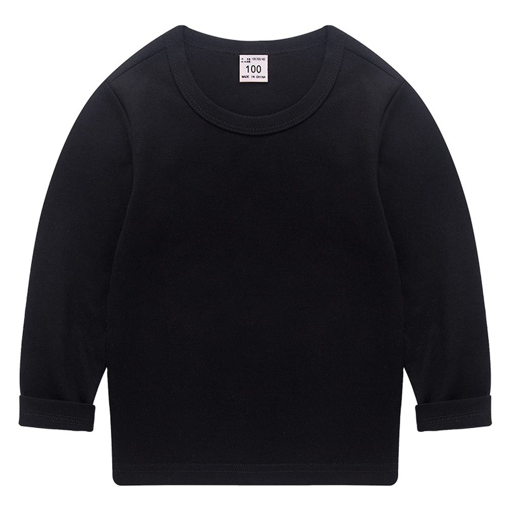 EISHOW Unisex Kids Toddler Cotton T-Shirts Basic Tees Baby Crew Long Sleeve T-Shirts Tops Blouse Solid Pullover Sweatshirt (Black,7-8Y,7 Years,8 Years)