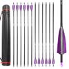 ZSHJGJR 30 Inch Archery Carbon Arrows Spine 500 Hunting Arrows with Arrow Tube Quiver Set with 4 Turkey Feather Target Practice Arrows for Compound & Recurve & Traditional Bow (Purple) view 1