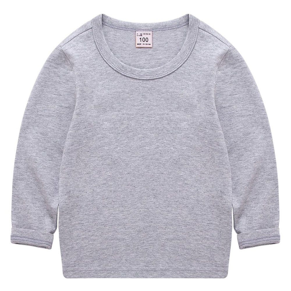 EISHOW Unisex Kids Toddler Cotton T-Shirts Basic Tees Baby Crew Long Sleeve T-Shirts Tops Blouse Solid Pullover Sweatshirt (Light Gray,6-7Y,6 Years,7 Years)