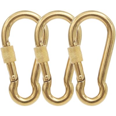 PROND Locking Carabiners, Heavy Duty Carabiner, 316 Stainless Steel Screw Lock Carabiner Hooks (Gold - 3PCS)