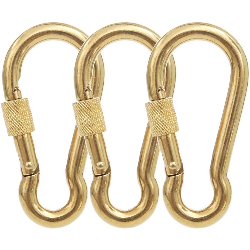 PROND Locking Carabiners, Heavy Duty Carabiner, 316 Stainless Steel Screw Lock Carabiner Hooks (Gold - 3PCS)