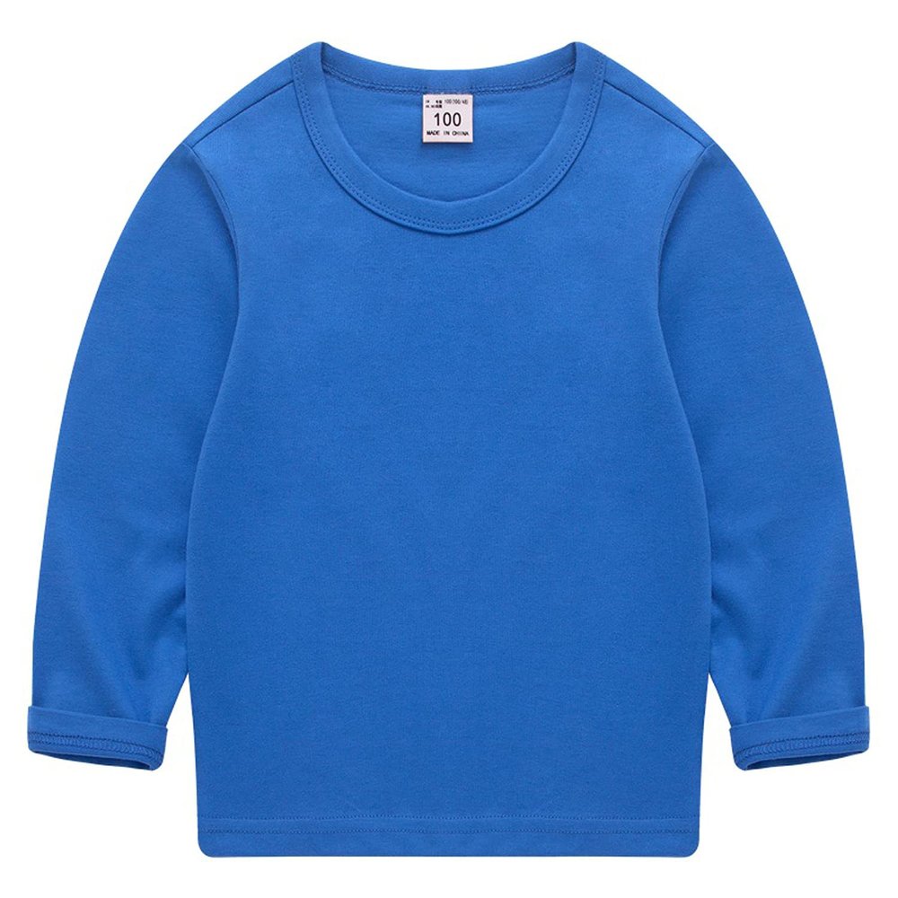EISHOW Unisex Kids Toddler Cotton T-Shirts Basic Tees Baby Crew Long Sleeve T-Shirts Tops Blouse Solid Pullover Sweatshirt (Color Blue,3-4Y,3 Years,4 Years)