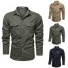 Saohuo Men's Cargo Long Sleeve Washed Shirt Military Style Outdoor Cotton Button Turn-Down Plus Sizes Windproof Shirts, Blue, 3X-Large view 2