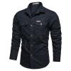 Saohuo Men's Cargo Long Sleeve Washed Shirt Military Style Outdoor Cotton Button Turn-Down Plus Sizes Windproof Shirts, Blue, X-Large view 1