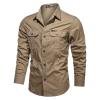 Saohuo Men's Cargo Long Sleeve Washed Shirt Military Style Outdoor Cotton Button Turn-Down Plus Sizes Windproof Shirts, Khaki, XX-Large