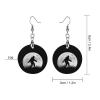 Funny Bigfoot Sasquatch Full Moon Round Wooden Earrings Pendant Personality Dangle For Women view 2