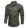 Saohuo Men's Cargo Long Sleeve Washed Shirt Military Style Outdoor Cotton Button Turn-Down Plus Sizes Windproof Shirts, Green, XX-Large view 1