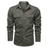 Saohuo Men's Cargo Long Sleeve Washed Shirt Military Style Outdoor Cotton Button Turn-Down Plus Sizes Windproof Shirts, Green, XX-Large view 2