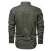 Saohuo Men's Cargo Long Sleeve Washed Shirt Military Style Outdoor Cotton Button Turn-Down Plus Sizes Windproof Shirts, Green, XX-Large view 3