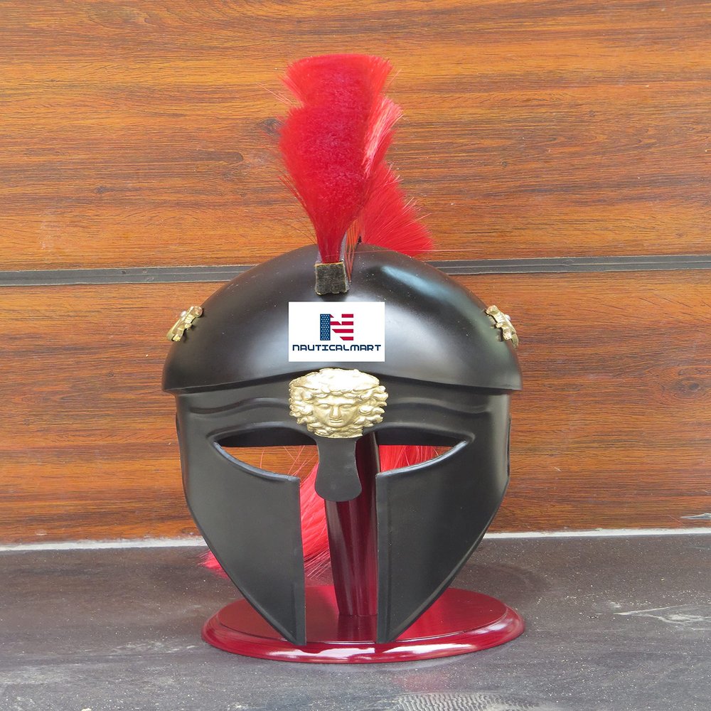 Nautical-Mart Royal Corinthian Greek Helmet with Red Plume Brass Emblem & Dragon