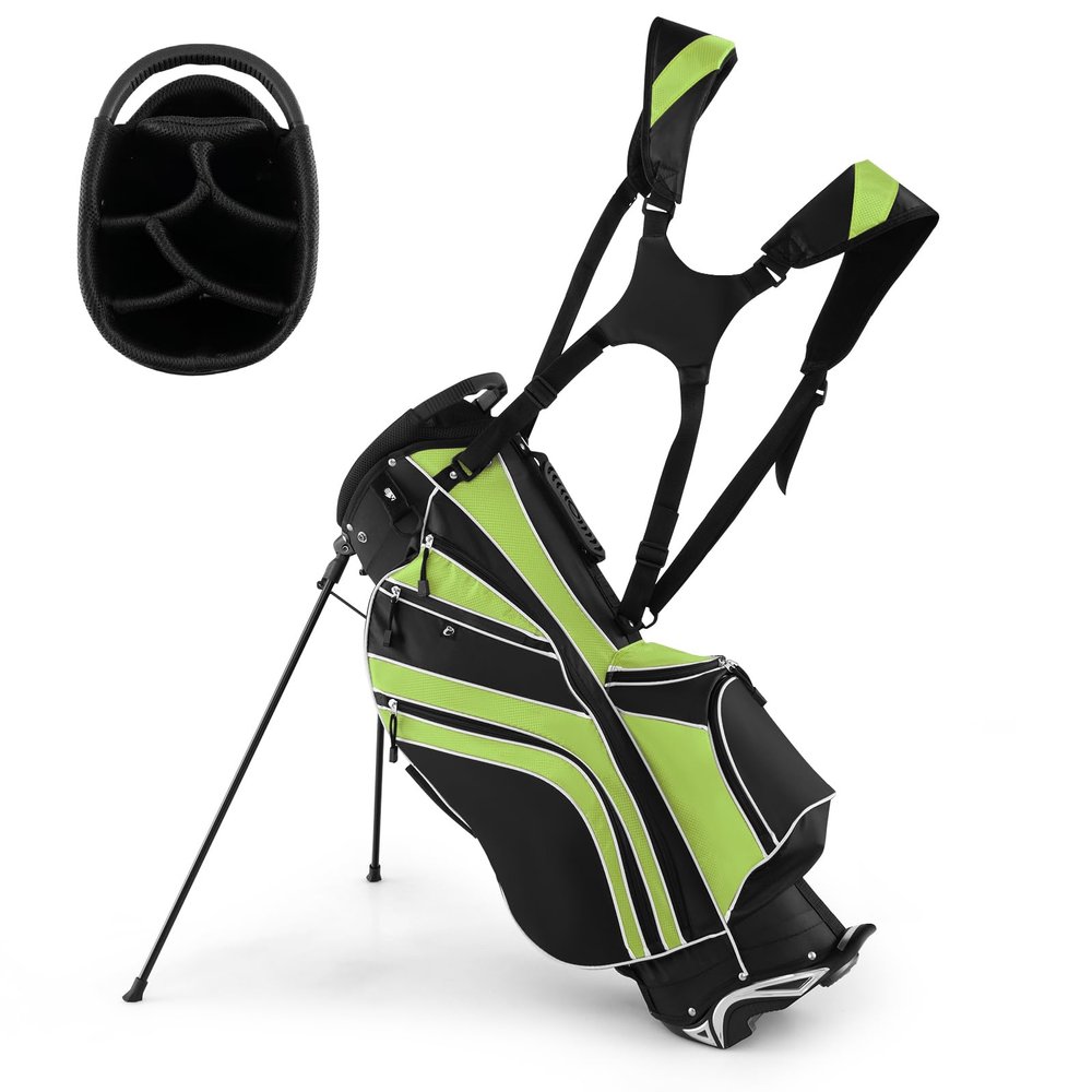 GRAFFY Golf Stand Bags, Golf Carry Bag w/ 6 Way Dividers, 8 Pockets, Rain Hood, Umbrella Holder & Glove Sticker, Lightweight Golf Club Bags for Men, Women (Green)