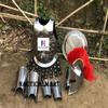 Nautical-Mart Medieval Roman King Leonidas 300 Spartan Helmet W/Red Plume + Muscle Body Armor Cuirass + Shield + Leg Or Arm Guard Silver Halloween Costume view 2
