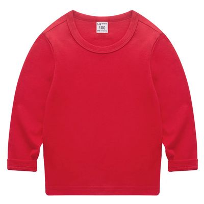 EISHOW Unisex Kids Toddler Cotton T-Shirts Basic Tees Baby Crew Long Sleeve T-Shirts Tops Blouse Solid Pullover Sweatshirt (Big Red,6-7Y,6 Years,7 Years)