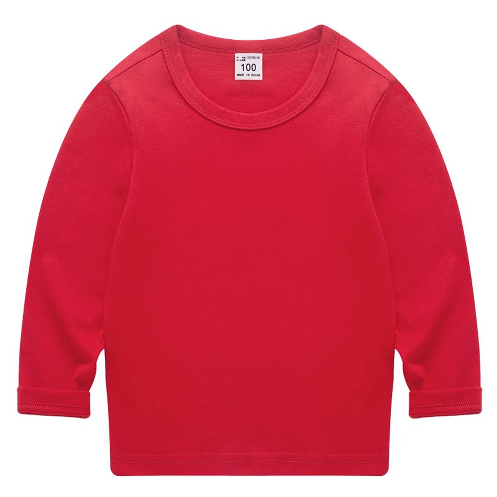 EISHOW Unisex Kids Toddler Cotton T-Shirts Basic Tees Baby Crew Long Sleeve T-Shirts Tops Blouse Solid Pullover Sweatshirt (Big Red,6-7Y,6 Years,7 Years)