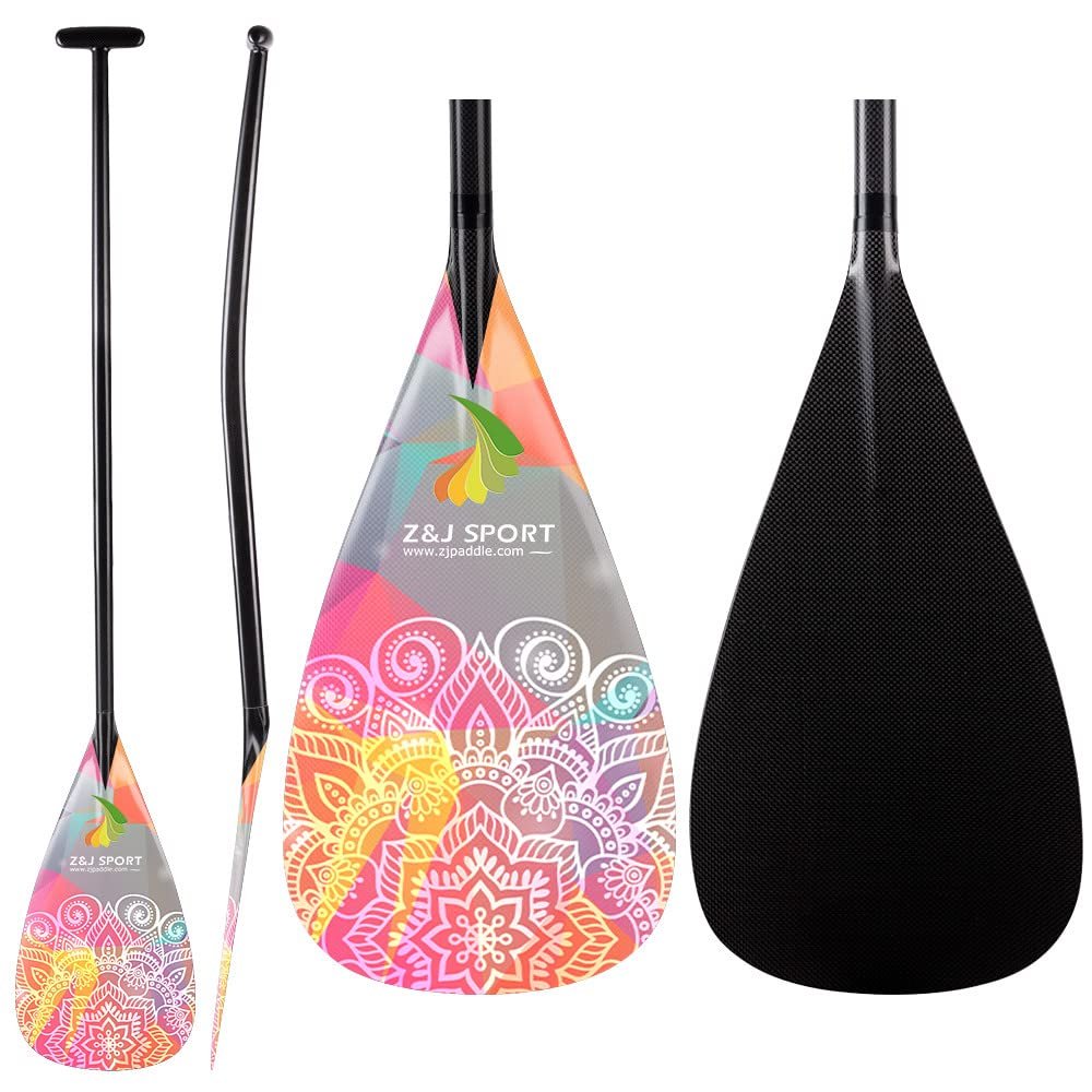 Z&J SPORT Outrigger Canoe Paddle Full Carbon, Tahiti Style OC Paddle with T-Handle, Lightweight Carbon Paddle for Waka AMA, vaa, Bent Shaft & 12 Degree Graphic Blade(MS0148")