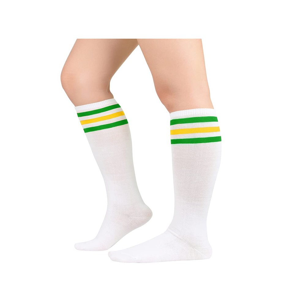 Century Star Knee High Striped Socks for Women - Long Thin Tube Sports Thigh High Socks Tall Stockings 1 Pack White Yellow Green