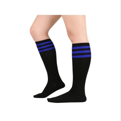 Century Star Knee High Striped Socks for Women - Long Thin Tube Sports Thigh High Socks Tall Stockings 1 Pack Black Blue