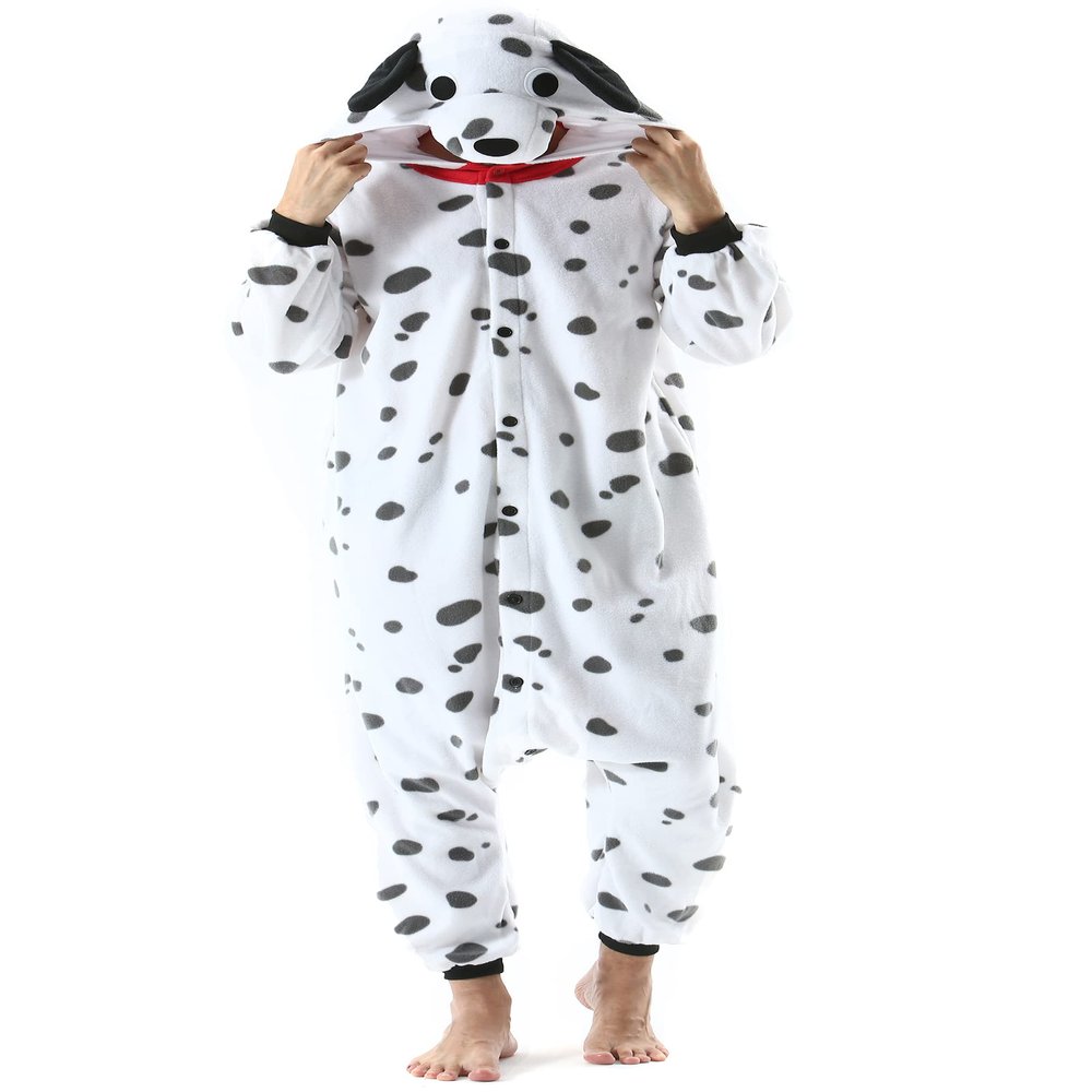 DarkCom Onesie Christmas Pajamas Adult Animal Halloween Costume Cosplay Dalmatian One Piece Unisex Homewear Polar Fleece Sleepwear X-Large