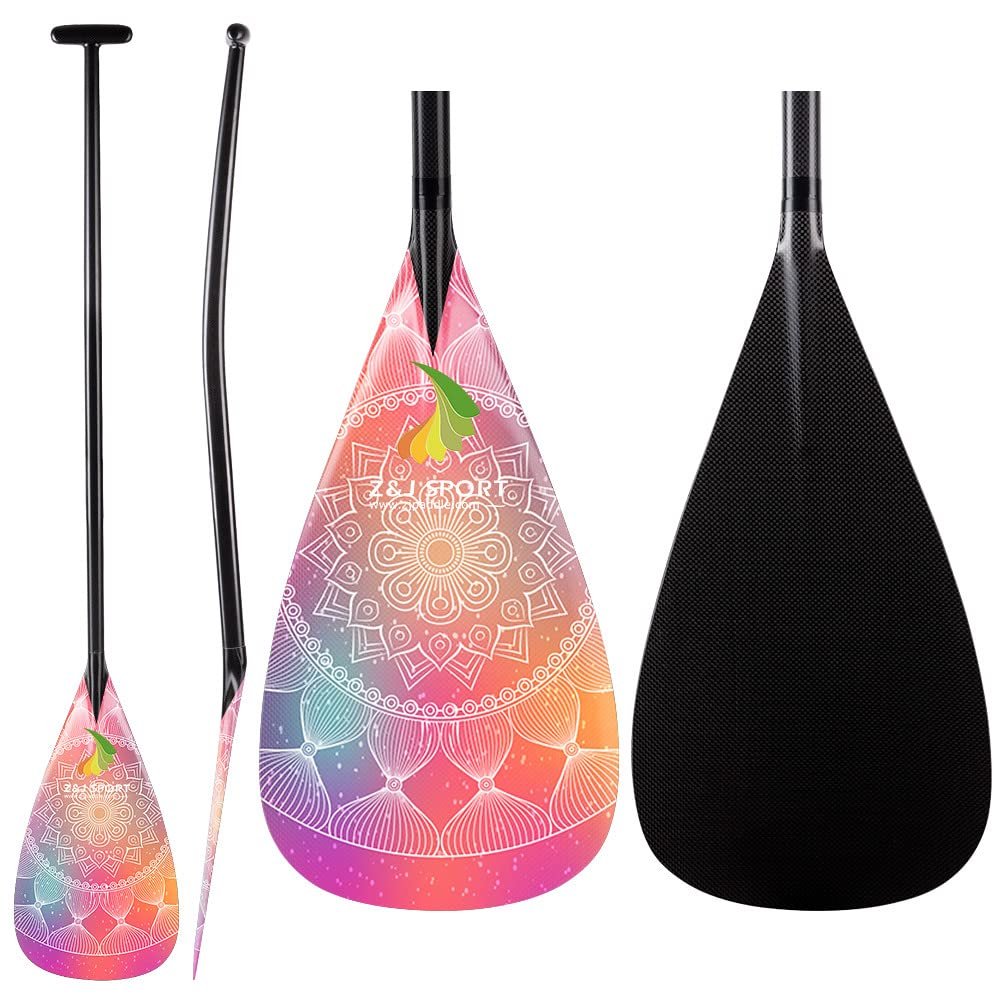 Z&J SPORT Outrigger Canoe Paddle Full Carbon, Tahiti Style OC Paddle with T-Handle, Lightweight Carbon Paddle for Waka AMA, vaa, Bent Shaft & 12 Degree Graphic Blade(MS0251")