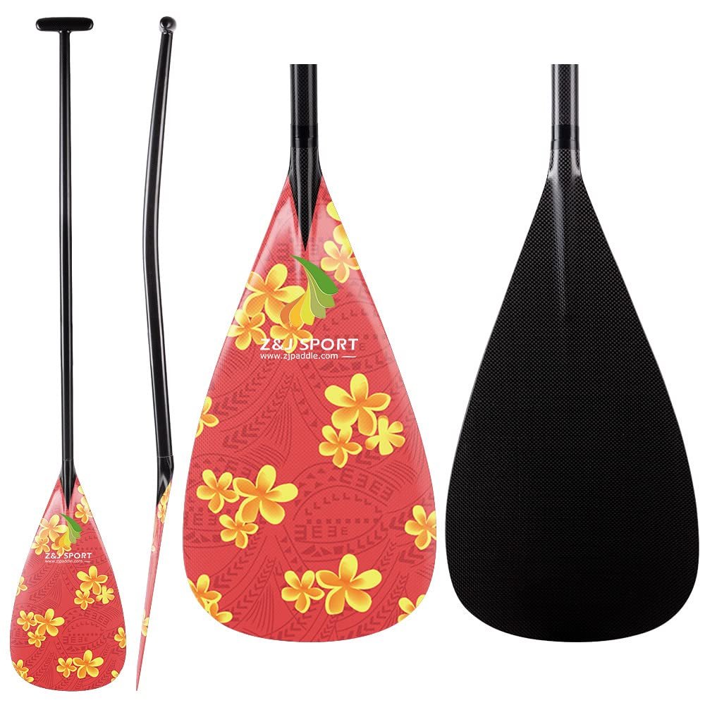 Z&J SPORT Outrigger Canoe Paddle Full Carbon, Tahiti Style OC Paddle with T-Handle, Lightweight Carbon Paddle for Waka AMA, vaa, Bent Shaft & 12 Degree Graphic Blade(RF18746")