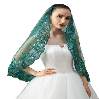 EllieHouse 1 Tier Short Lace Sequin Wedding Bridal Veil With Comb X77 Green