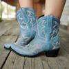 Hbeylia Cowboy Boots For Women Vintage Embroidery Pointed Toe Chunky Mid-Heels Western Cowgirls Boots Retro Slip On Wide Mid Calf Boots Riding Knight Ankle Booties view 2