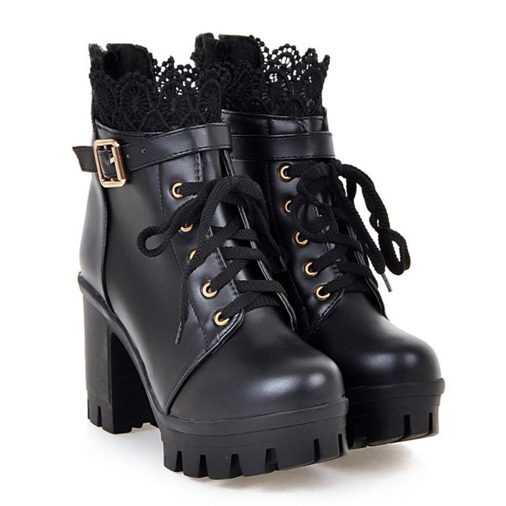 Hbeylia Women's Platform Combat Boots Fashion Lace Leather Chunky Pump Ankle Booties Leather Goth Anti Slip Lace Up High Heels Riding Short Boots For Women Bride Wedding Halloween Cosplay Party