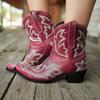 Hbeylia Cowboy Boots For Women Vintage Embroidery Pointed Toe Chunky Mid-Heels Western Cowgirls Boots Retro Slip On Wide Mid Calf Boots Riding Knight Ankle Booties view 2