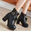 Hbeylia Women's Platform Combat Boots Fashion Lace Leather Chunky Pump Ankle Booties Leather Goth Anti Slip Lace Up High Heels Riding Short Boots For Women Bride Wedding Halloween Cosplay Party view 3