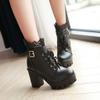 Hbeylia Women's Platform Combat Boots Fashion Lace Leather Chunky Pump Ankle Booties Leather Goth Anti Slip Lace Up High Heels Riding Short Boots For Women Bride Wedding Halloween Cosplay Party view 2