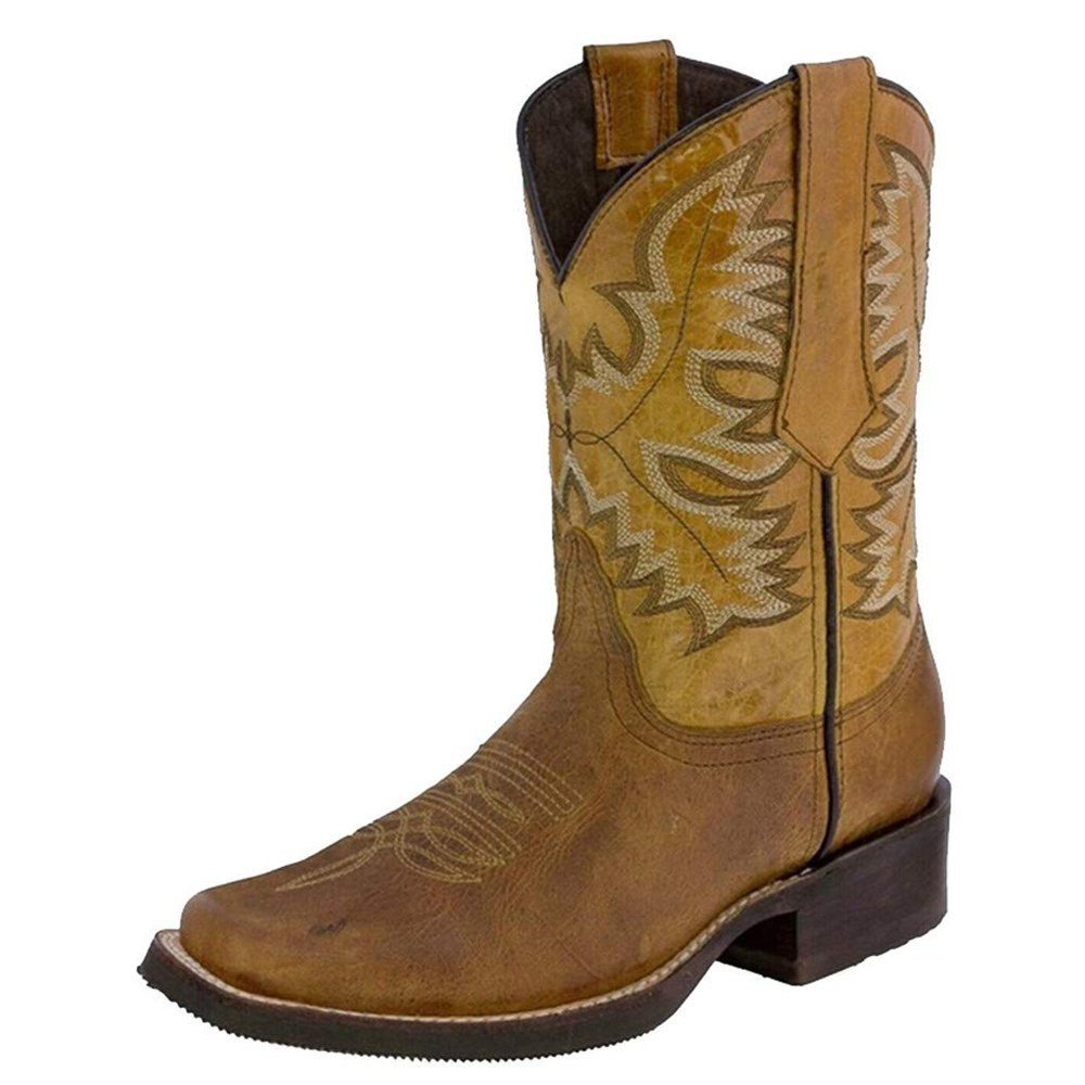 Hbeylia Women's Western Cowboy Cowgirls Boots With Side Zipper Vintage Embroidery Round Toe Chunky Low Heels Wide Mid Calf Boots For Women Riding