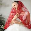 EllieHouse 1 Tier Short Lace Sequin Green Wedding Bridal Veil With Comb X77 Red view 2