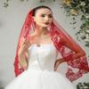 EllieHouse 1 Tier Short Lace Sequin Green Wedding Bridal Veil With Comb X77 Red view 3