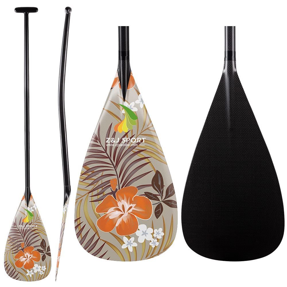 Z&J SPORT Outrigger Canoe Paddle Full Carbon, Tahiti Style OC Paddle with T-Handle, Lightweight Carbon Paddle for Waka AMA, vaa, Bent Shaft & 12 Degree Graphic Blade(YW132,49")