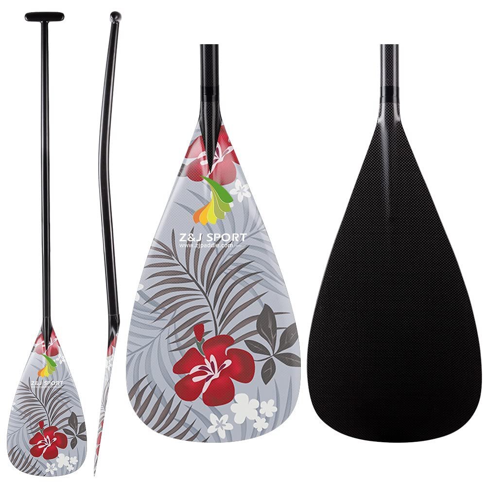Z&J SPORT Outrigger Canoe Paddle Full Carbon, Tahiti Style OC Paddle with T-Handle, Lightweight Carbon Paddle for Waka AMA, vaa, Bent Shaft & 12 Degree Graphic Blade(GF123,52")