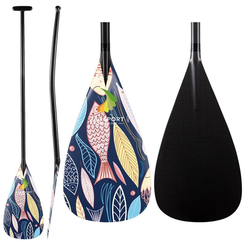Z&J SPORT Outrigger Canoe Paddle Full Carbon, Tahiti Style OC Paddle with T-Handle, Lightweight Carbon Paddle for Waka AMA, vaa, Bent Shaft & 12 Degree Graphic Blade(MQ353,48")