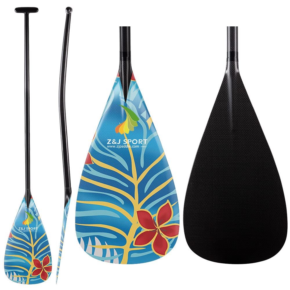 Z&J SPORT Outrigger Canoe Paddle Full Carbon, Tahiti Style OC Paddle with T-Handle, Lightweight Carbon Paddle for Waka AMA, vaa, Bent Shaft & 12 Degree Graphic Blade(BL467,47")